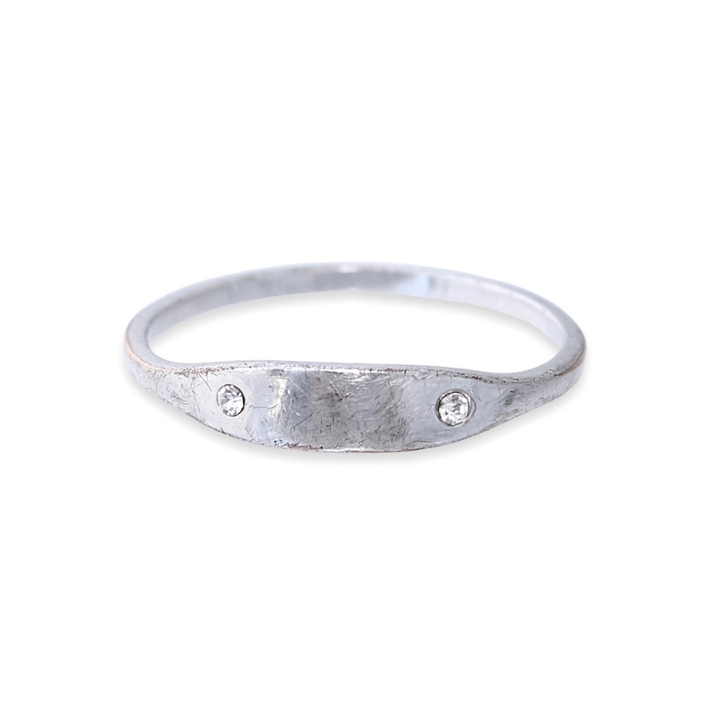 Henri Bendel Silver Tone Rhinestone Ring Size 7 Two Stone Band Minimalist Style